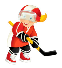 cartoon active hockey player aiming - isolated illustration