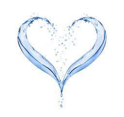 Fototapeta na wymiar Splashes of water in the shape of the heart on white background