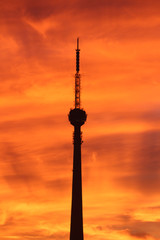 communication tower silhouette in johannesburg at sunset