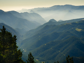 Obraz premium MIsty valley in Pyrenees