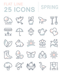Set Vector Flat Line Icons Spring