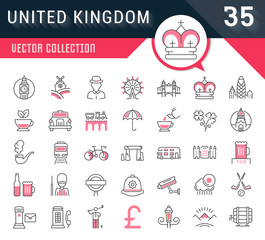 Set Vector Flat Line Icons UK