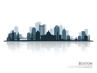 Fototapeta na wymiar Boston, skyline silhouette with reflection. Vector illustration.