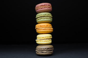 French Macarons, Vertical Stack on Black