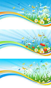 Sky and flowers banners