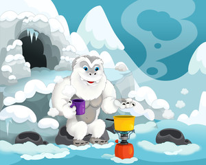 cartoon winter happy and funny scene for different usage