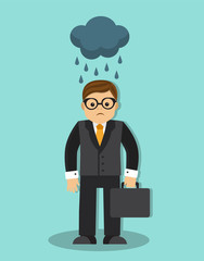 Sad businessman has a cloud over his head and is dripping rain