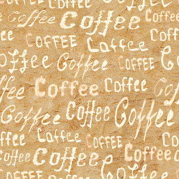 Seamless coffee lettering pattern on old paper background