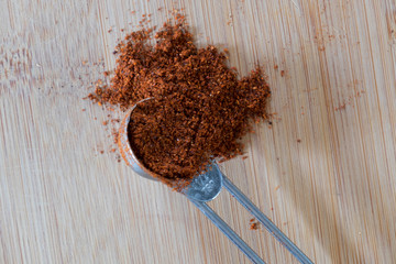A measuring spoon full of spice