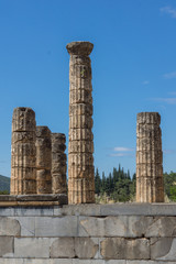 Columns in The Temple of Apollo in Ancient Greek archaeological site of Delphi, Central Greece