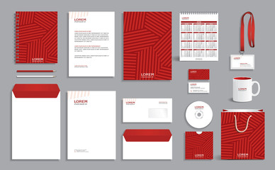 Red corporate identity design template with stripes background
