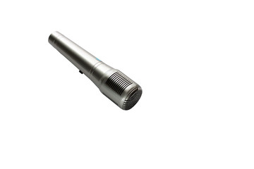 dynamic microphone on white background  with line isolated from background, Silver  mic    instrument radio