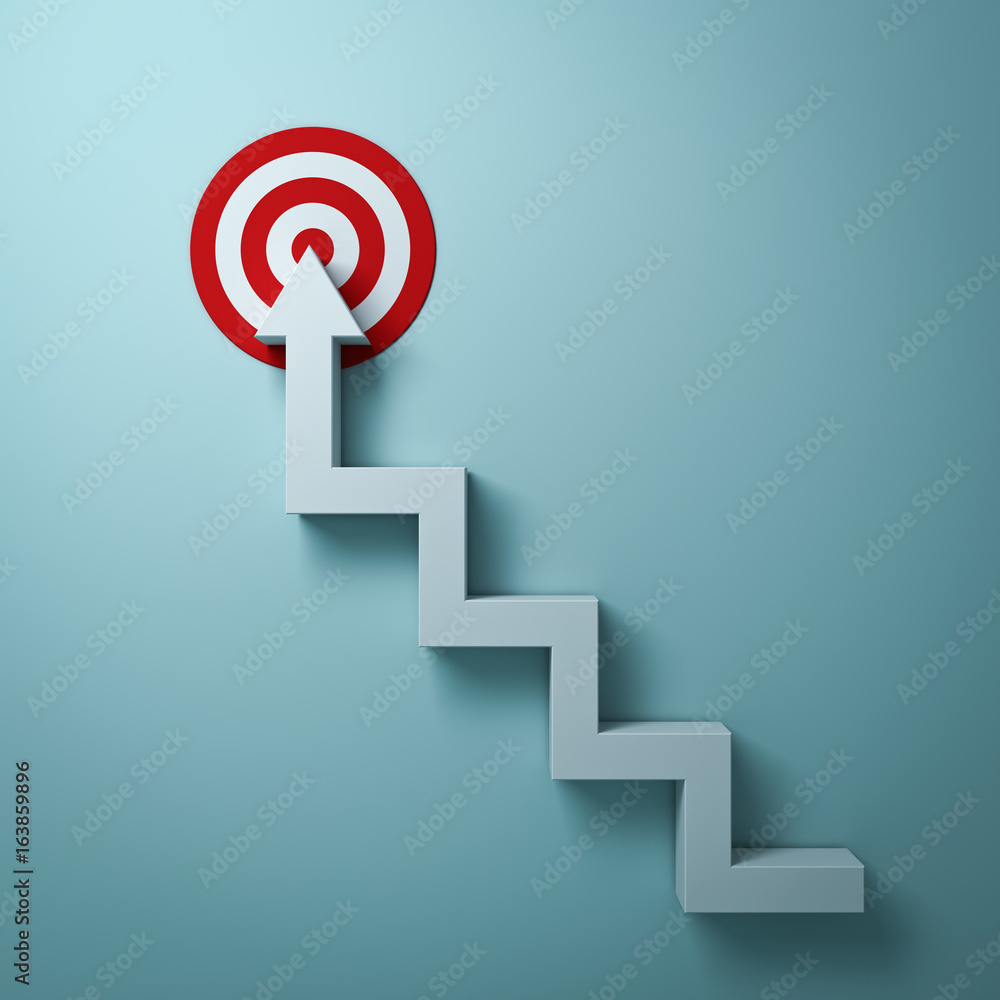 Leinwandbilder steps or stairs arrow aiming to goal target or red dart board the business concept over light green 