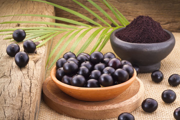 Fruits and acai powder originating from the Amazon  (Euterpe oleracea)
