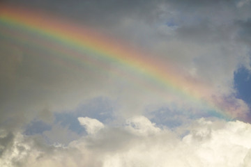 rainbow on cloudy sky after storm