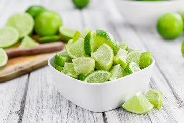 Sliced Limes (selective focus, close-up shot)