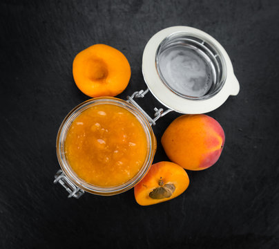 Portion of Apricot Jam on a slate slab