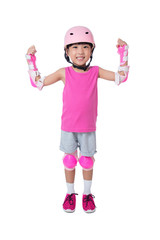 Asian little Chinese girl wearing protection kit