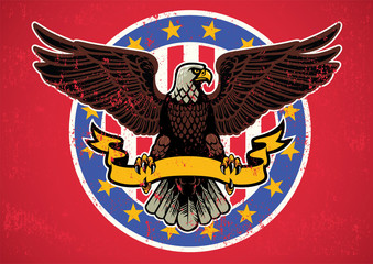 Obraz premium american eagle spread wings with ribbon and rustic textured