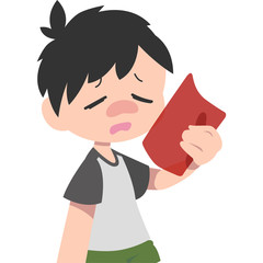 下敷きで自分を扇ぐ暑そうな男の子