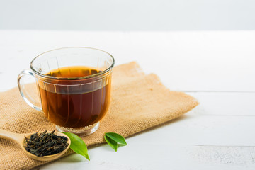 tea with  Tea glass on white wood