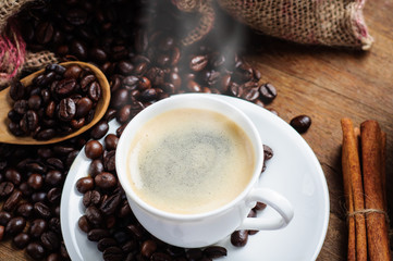 Coffee cup and coffee beans