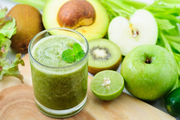 Freshly green vegetable and fruit smoothies