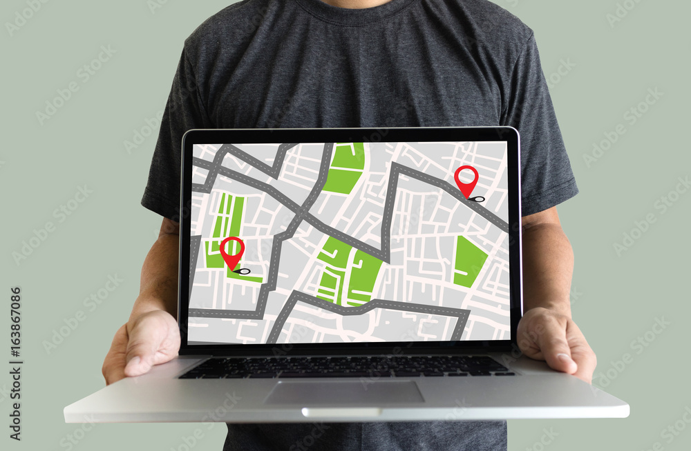 Poster gps map to route destination network connection location street map with gps icons navigation
