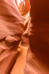 Path through Antelope Canyon - located on Navajo land near Page, Arizona, USA - beautiful colored rock formation in slot canyon in the American Southwest
