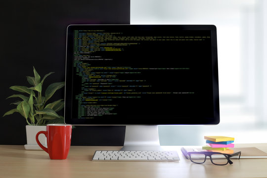 Developer Team Working Laptop Computer Mobile Application Softwareand Web Design Online Technology Content script to display