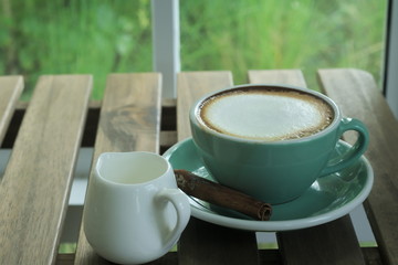 Cappuccino Coffee hot green glass