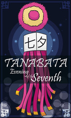 Traditional Fukinagashi with Lantern in a Tanabata Evening Event, Vector Illustration
