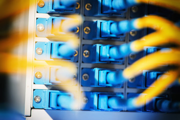 Fiber Optic cables connected to an optic ports