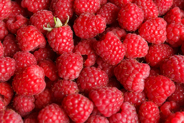 Fresh and sweet raspberries background