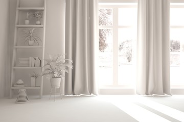 White empty room. Scandinavian interior design. 3D illustration