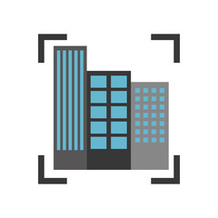 buildings cityscape scene with target vector illustration design