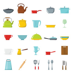 Cartoon flat set of dish icons