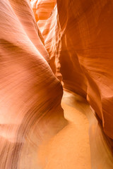 Path through Antelope Canyon - located on Navajo land near Page, Arizona, USA - beautiful colored rock formation in slot canyon in the American Southwest