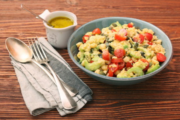 Chickpeas lentils avocado tomato cucumber salad