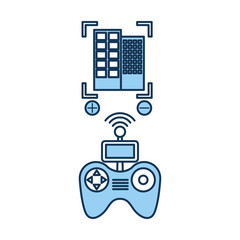Drone remote control with builbing vector illustration design