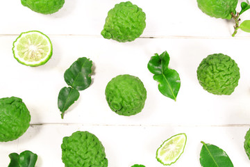 Kaffir lime and kaffir lime leaf on white background