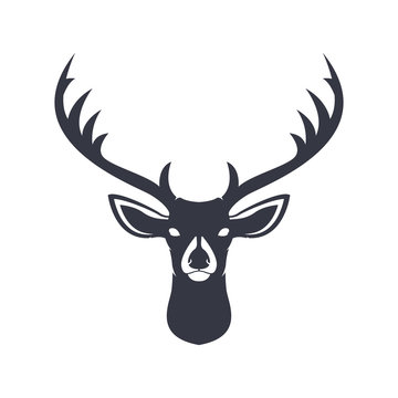 Deer head dark blue silhouette. Vector illustration.