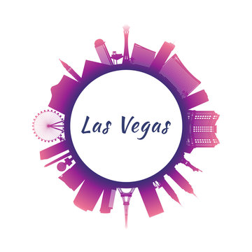 Silhouette Las Vegas Skyline with colorful Buildings. Image for Presentation Banner Placard and Website. Circle style. Vector illustration.