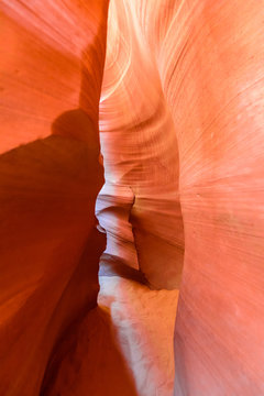 Path through Antelope Canyon - located on Navajo land near Page, Arizona, USA - beautiful colored rock formation in slot canyon in the American Southwest