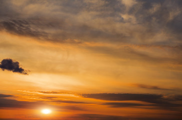 Beautiful fiery orange sunset sky as background