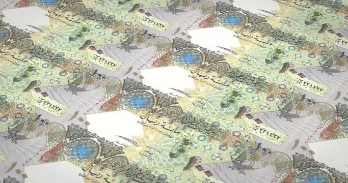 Banknotes of one hundred Qatari riyal of Qatar, cash money, loop