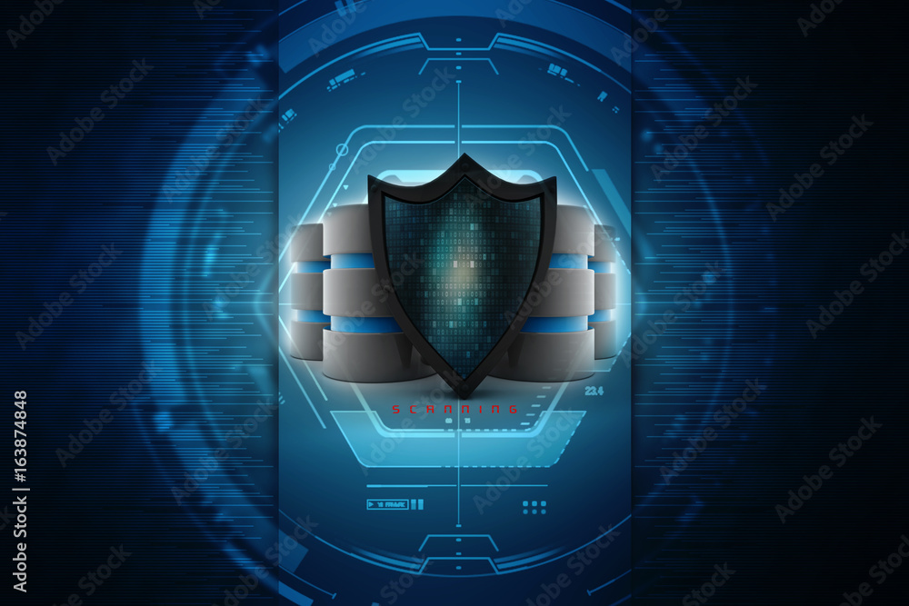 Poster 3d rendering database and computer data security concept