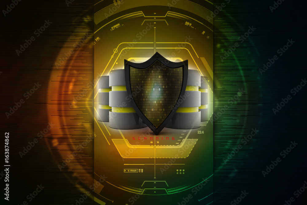 Poster 3d rendering database and computer data security concept