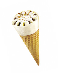 Vanilla ice cream with nuts in waffle