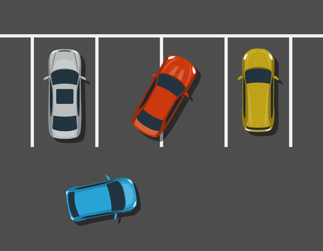 Bad car parking top view illustration. Inappropriate parking. Rude driver bad parked. Vector illustration.